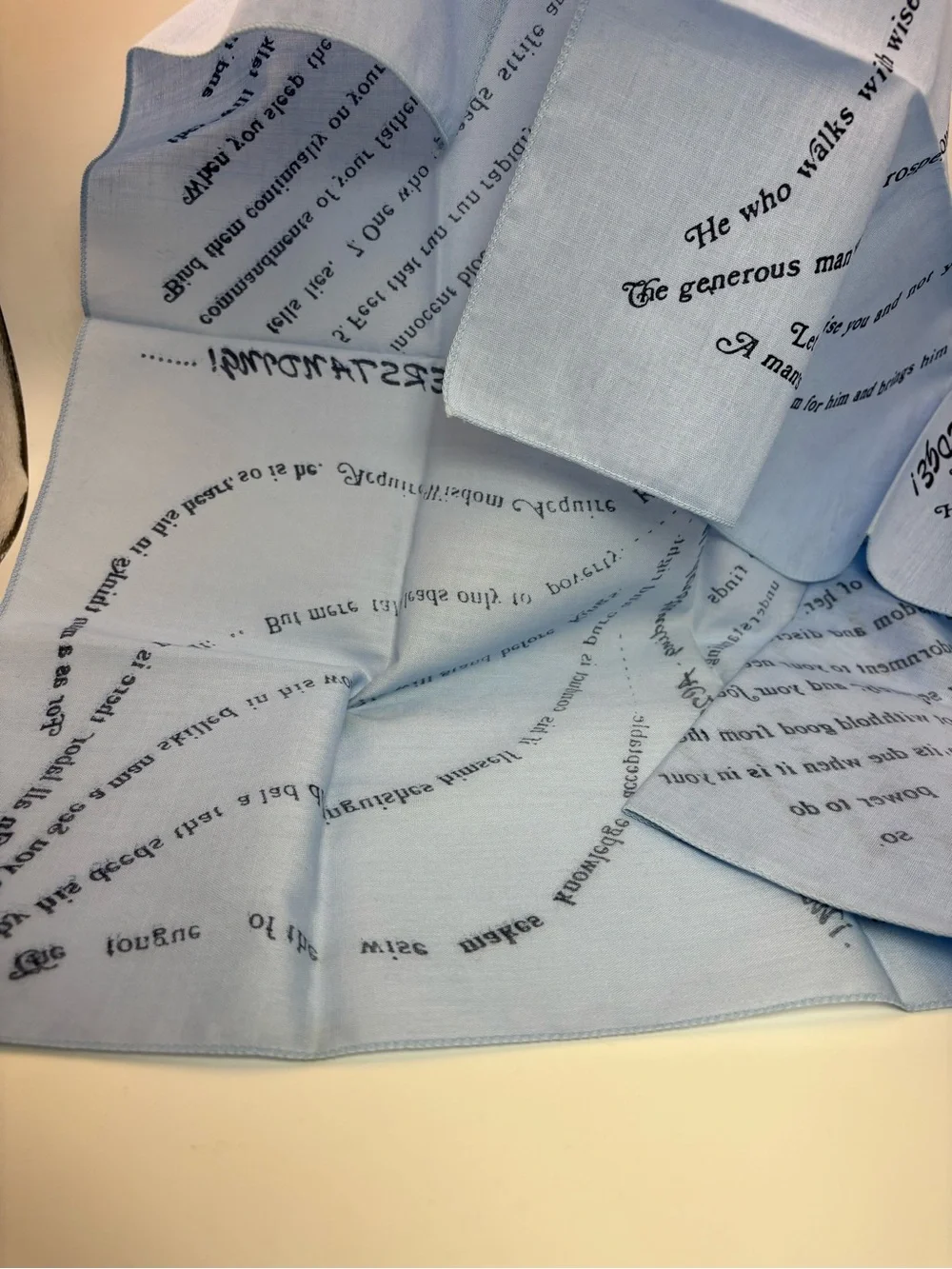Blue VTG Handkerchief with Black Printed Bible Scripture Inspiration Scarf
